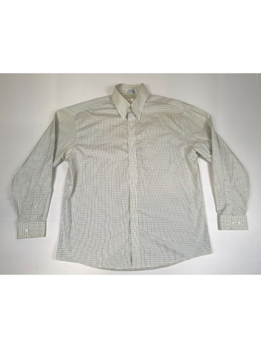 Vtg Enro Men’s Large Dress Shirt Green Blue Check Long Sleeve Non-Iron Cotton